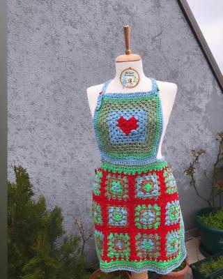 Tığ İşi Önlük - El Sanatı - Crochet Apron Blue Green